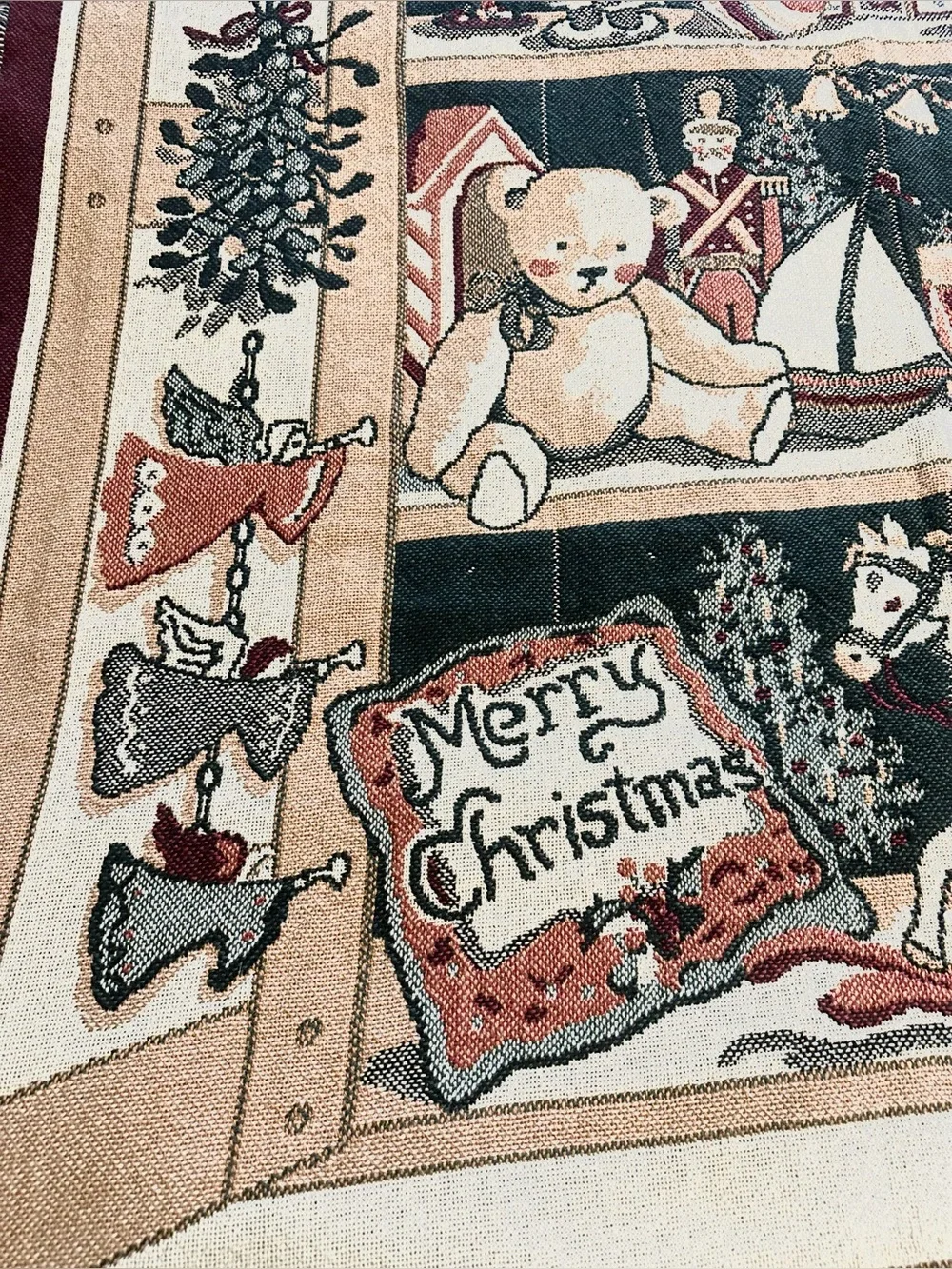 Christmas antique toys woven throw afghan tapestry
